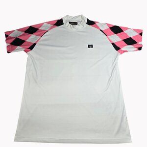 Loudmouth Golf Large Mens Mock Neck Shirt White Pink Black Performance Top